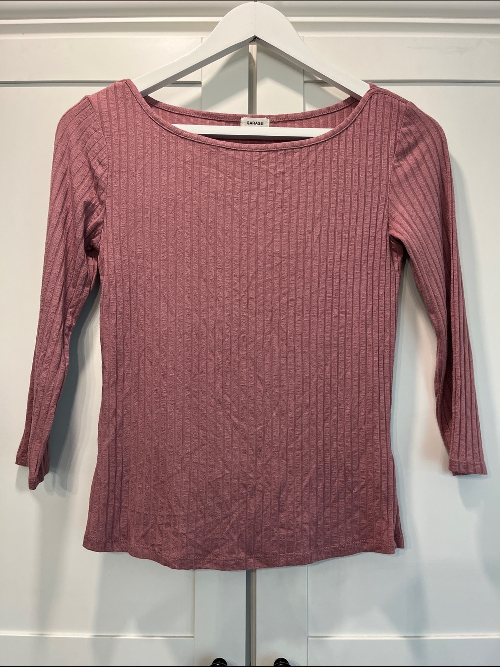 Garage Women's Long Sleeve Ribbed Scoop Neck Top - Mauve Pink
